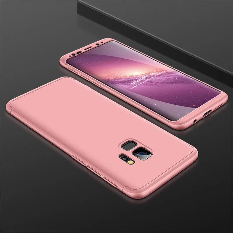 Модный ударопрочный матовый чехол на 360 градусов для samsung S9 S8 Plus, черный, красный чехол для телефона для samsung S6 S7 Edge, жесткий защитный чехол - Цвет: Rose Gold