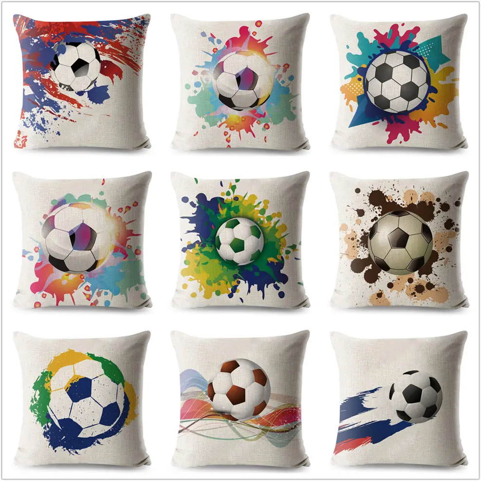 Cartoon Football Pillows Cover Linen Cushion Covers 45*45cm Square Pillow Case Sofa Car Living Room Home Decoration Pillowcase | Дом и сад