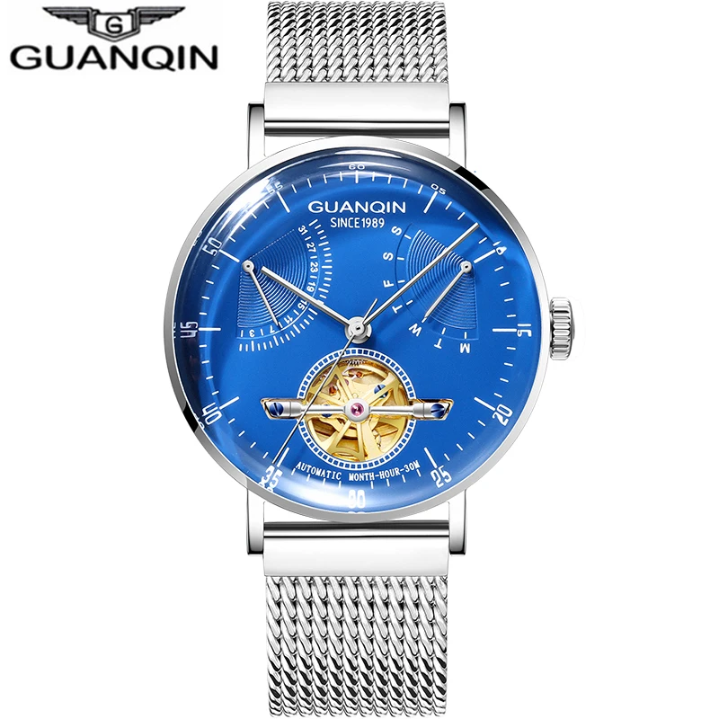 Высококлассные механические часы Tourbillon GUANQIN автоматические мужские