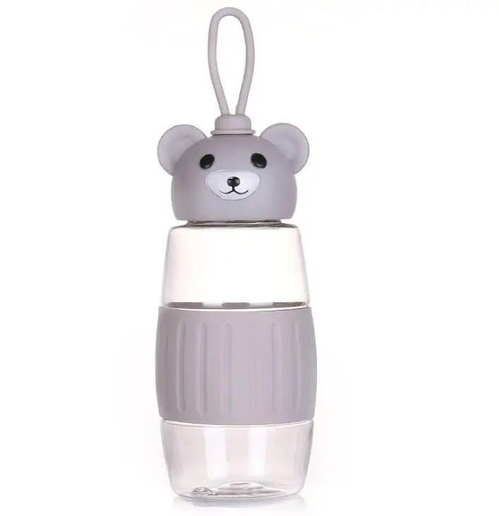 Gray Прекрасный мультфильм Медведь Бутылка Для Воды Спортивная дорожная Детская школьная бутылка сок молоко BPA бутылка с веревкой - Цвет: Gray