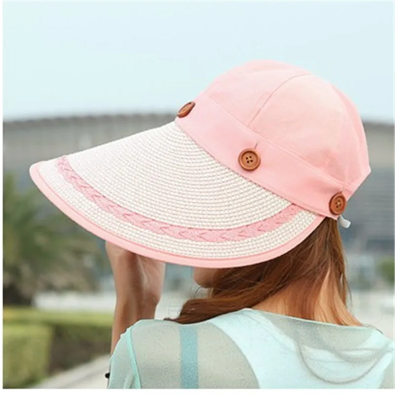 Sun Hat Ladies Wide Brim Straw Women Large Floppy Summer Beach A Button Cap Hats For Women|sun hat|straw hatsummer hats for women |