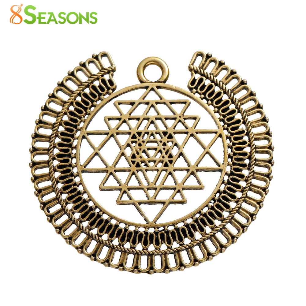 8 сезонов цинковый сплав Sri Yantra медитация подвески круглые золотые тона античные