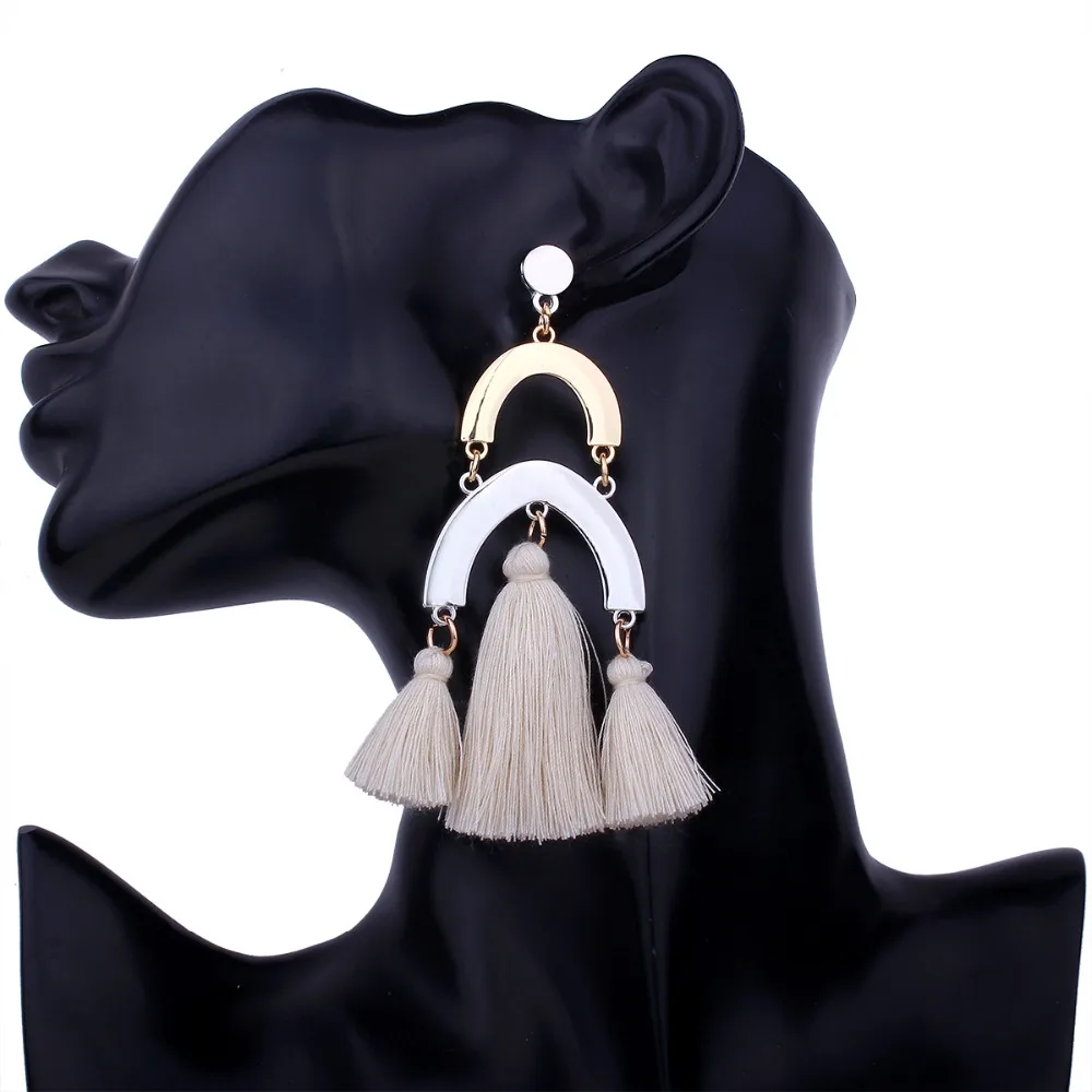 Мода Арка мост дизайн кисточкой серьги Boho нить Tassle Висячие для Для женщин