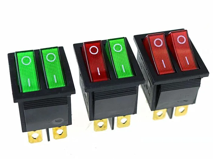 KCD8 двойной кулисный переключатель 6 Pin ВКЛ ВЫКЛ с зелеными красными светильник 20A