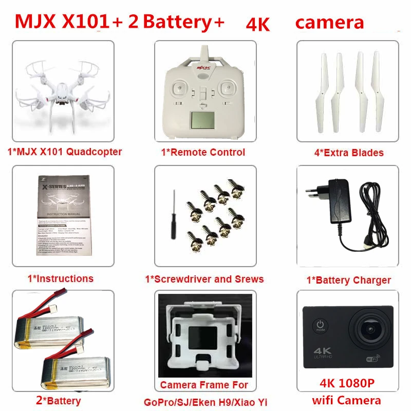 MJX X101 Радиоуправляемый Дрон с Камера 4 К Профессиональный FPV Квадрокоптер Дроны HD