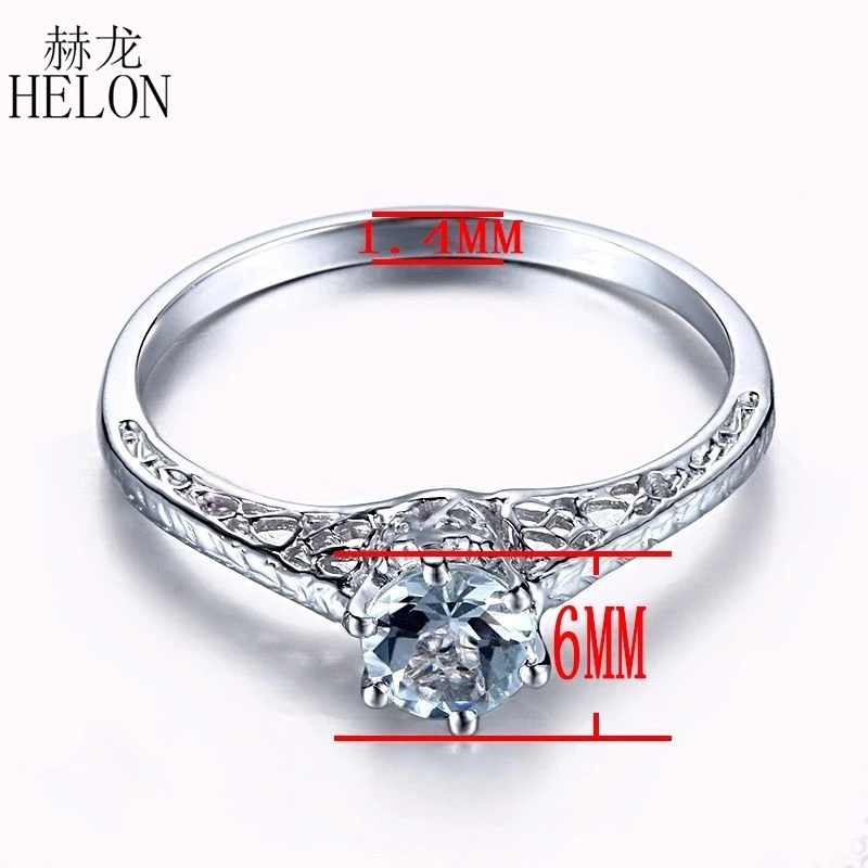HELON Solid 14K белое золото круглый 4 5 мм Натуральный аквамарин женское кольцо для