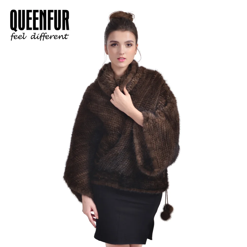 Новые Подлинная Вязание Норки Шаль Натуральный Мех Пончо Для женская Мода