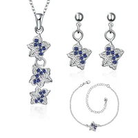 garilina latest design clover silver color blue cz choker pendant earrings bracelet fashion jewelry sets for women as2039