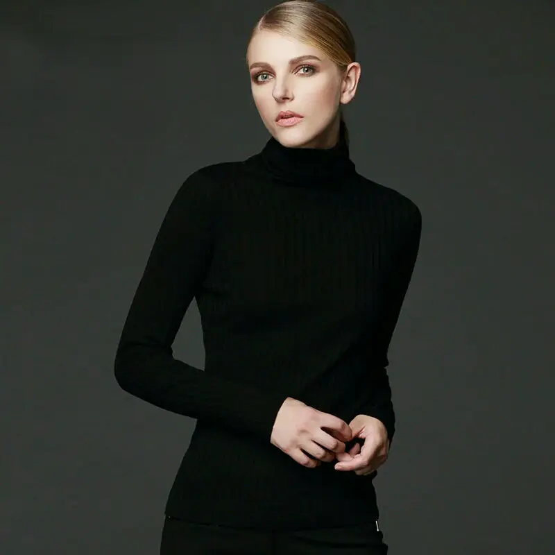 Женская водолазка из 100% шерсти белый и черный цвета хаки | одежда