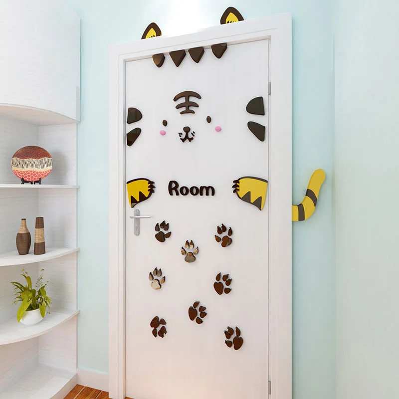 Милый тигр детская акриловая наклейка s 3D дверь комнаты украшения стикер | Дом и
