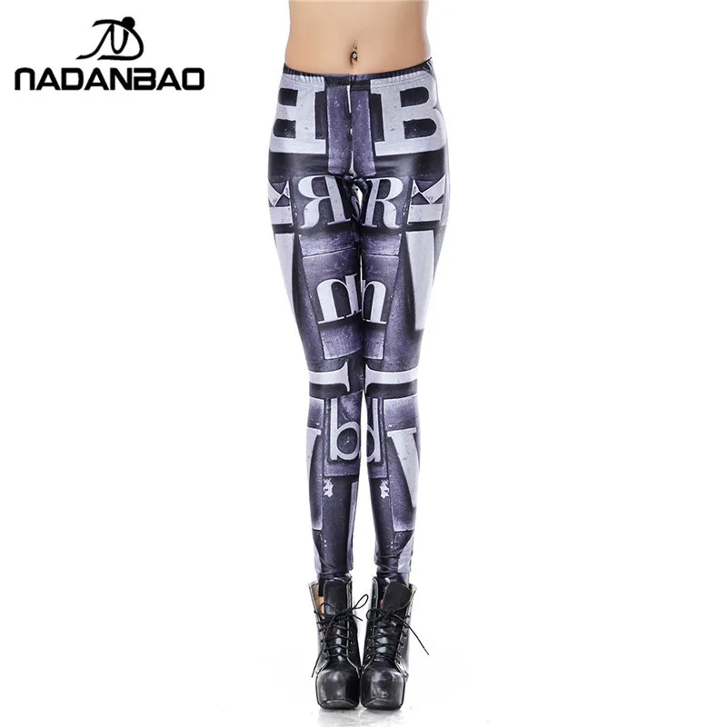 NADANBAO новые модные эластичные леггинсы типография шаблона цифровой Legins печатных