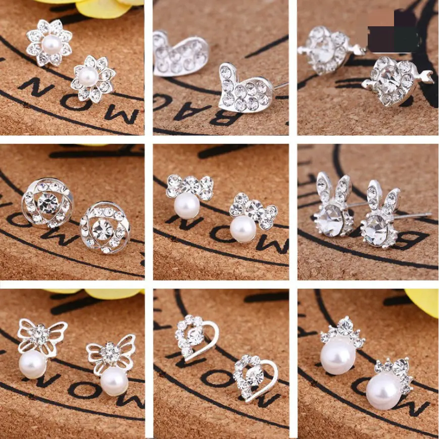 10pair/pack wholesale fashion jewelry Earrings for women crystal Pearl earrings High quality and low price free shipping | Украшения и
