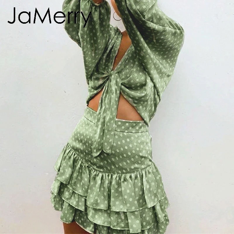 Женская блузка в горошек JaMerry винтажная шифоновая с рукавом фонариком