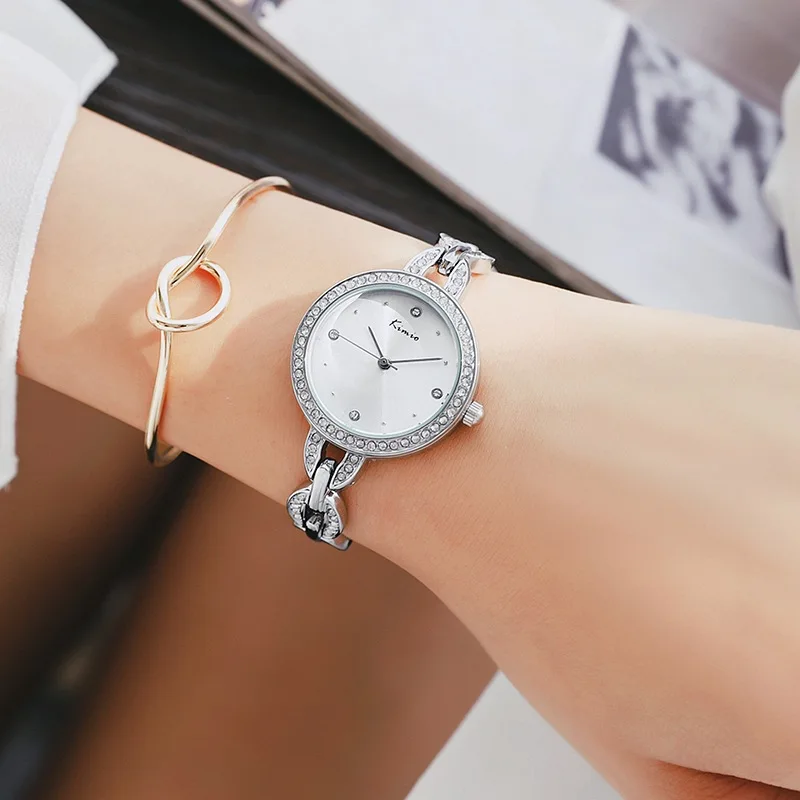 

KIMIO Top Brand Full Rhinestone Women Bracelet Watch 2018 Silver Luxury Dress Watches Ladies Crystal Quartz Wristwatch Clock