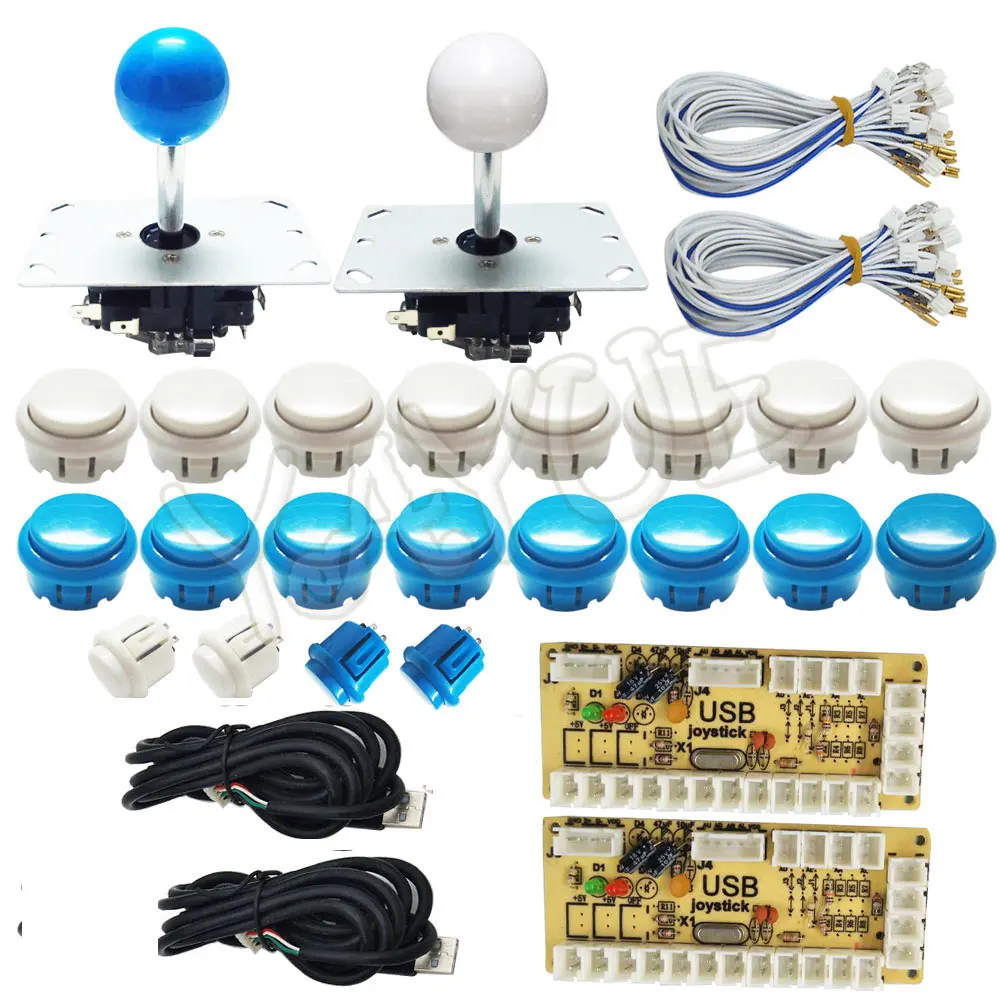 White and Blue Kit 2 Нулевая задержка USB энкодер для ПК аркадный джойстик Кнопки DIY Kit с 2pin кабелями 8 способ 5pin джойстик для Mame Jamma машина - Цвет: White and Blue Kit 2