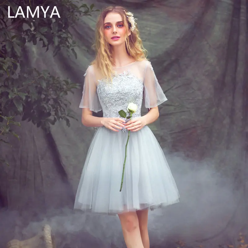 

Элегантные кружевные платья-трапеции LAMYA для выпускного вечера с коротким рукавом, модель 2022 стандартное Вечернее Платье До Колена, Платья ...