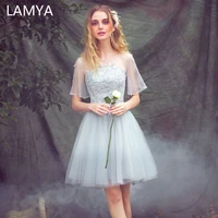 lamya large short sleeve a line elegant lace prom dresses 2021 plus size evening party dress knee length special occasion gowns