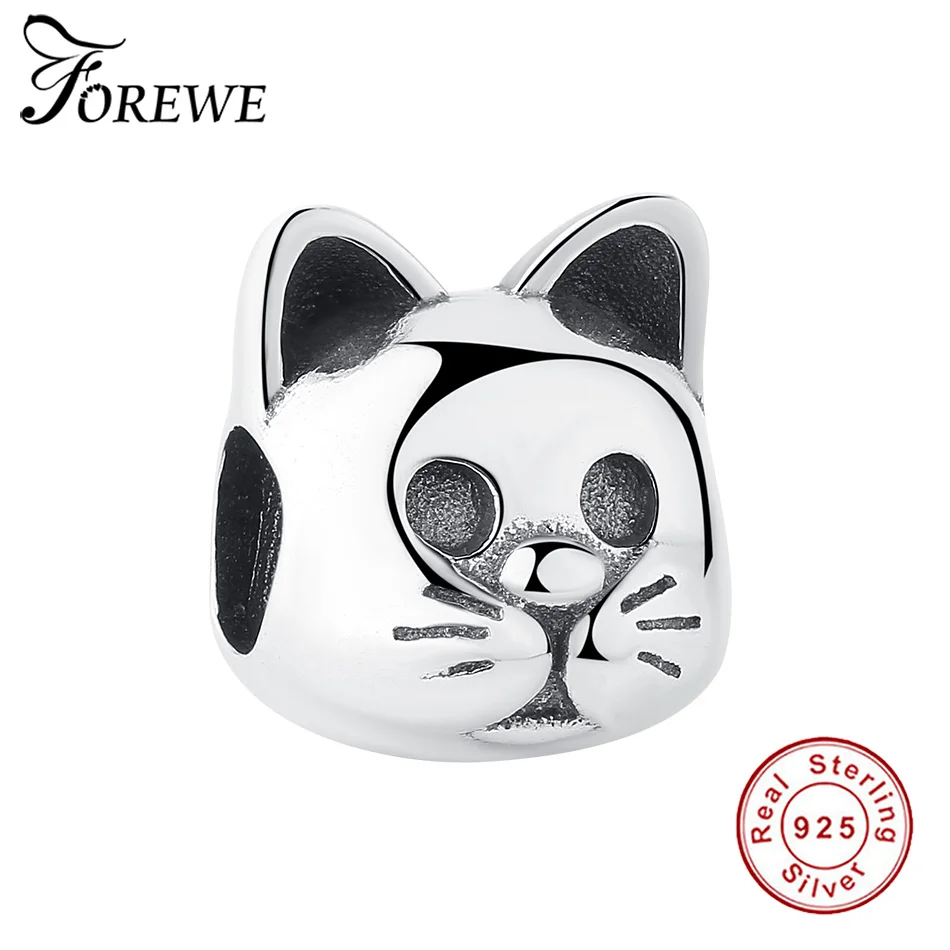 FOREWE Аутентичные 925 пробы серебряные бусины в виде кошки подходят к оригинальным