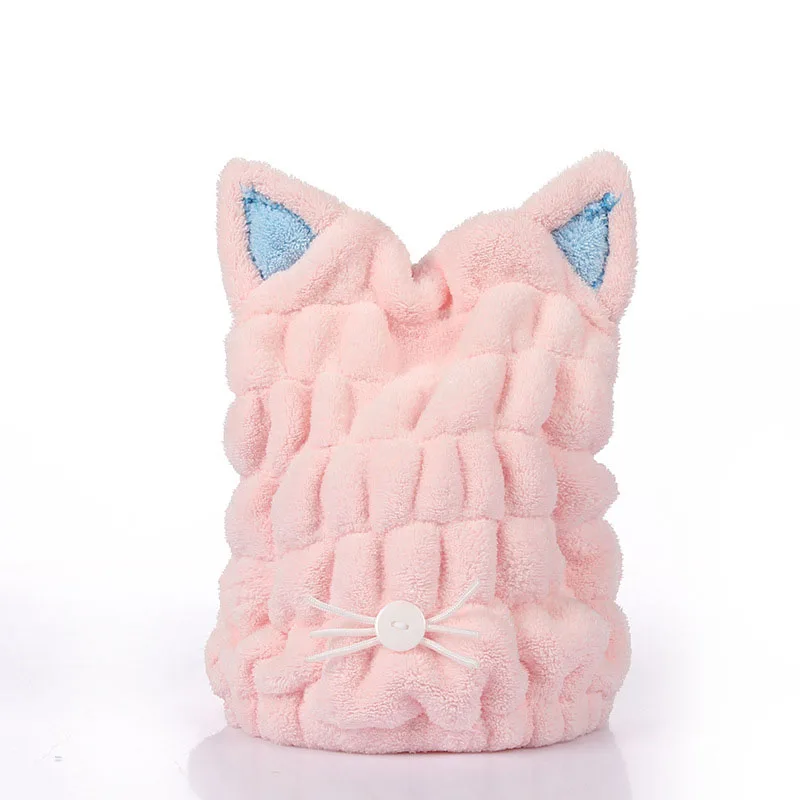 

Coral Velvet Bath Accessories Microfiber Solid Drying Towel Cat Ears Shape Cute Womens Cap Head Wrap Hats Dry Hair Hat