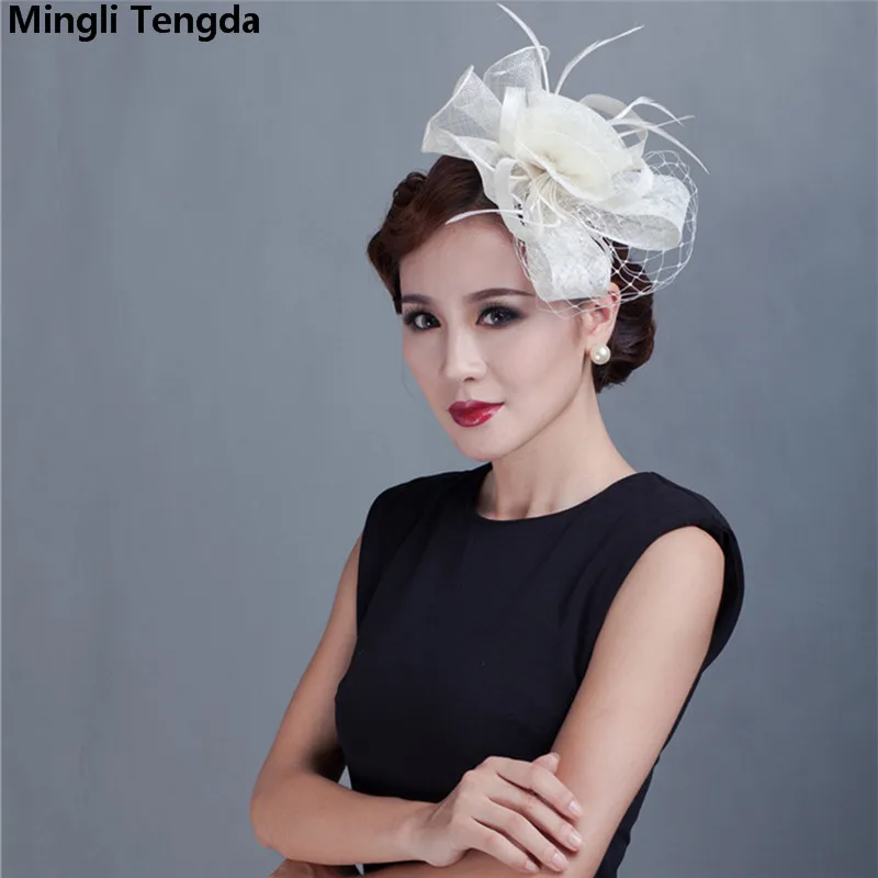 Mingli Tengda натуральный Конопляный головной убор модные вечерние BiBi Mariage Свадебная шляпа пряжа Chapeau Mariage Свадебная шляпа красная роза шапки Лен - Цвет: Beige
