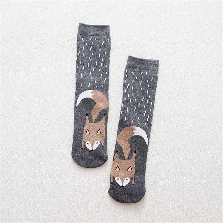 Grey Socks WPLOIKJD/осенне-зимние теплые махровые милые носки с петлями; повседневные забавные носки с рисунками животных; носки на Рождество; Calcetines; подарок - Цвет: Grey Socks