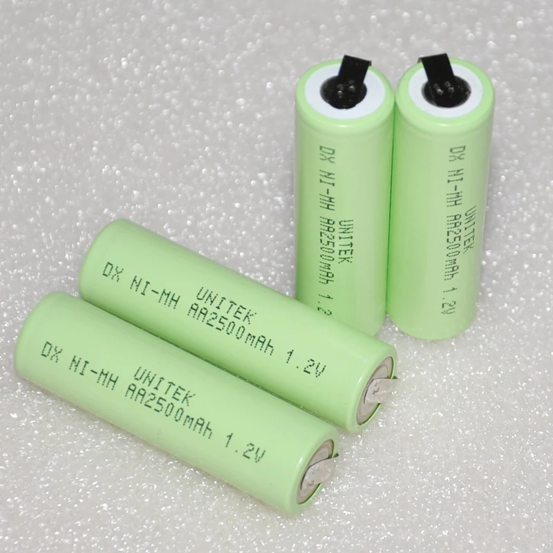 UNITEK 1,2 V AA Аккумуляторная батарея 2500mah 2A Ni-MH nimh аккумулятор с вкладками штырьки для электробритва зубной щетки Philips Braun
