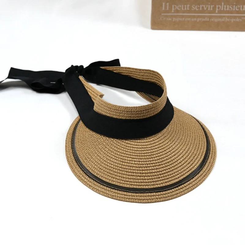 Летние Для женщин бант из ленты соломенная шляпа Кепка с козырьком от солнца леди