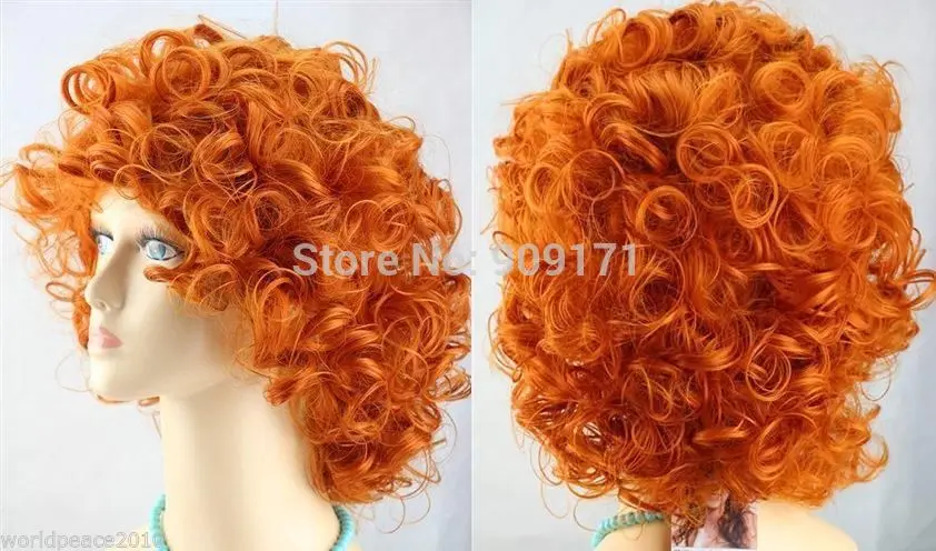 Cos оранжевый короткие кудрявые косплей полный парик (B0320) женская плутон волос