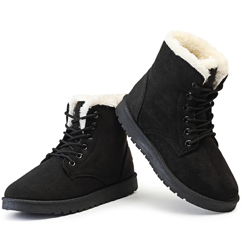 Зимние ботинки Aphixta женская обувь на шнуровке теплые меховые плюшевые замшевые
