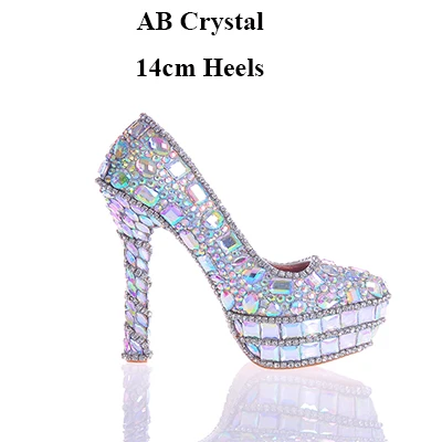 AB Color 14cm Heels Новинка года; дизайнерские свадебные туфли с кристаллами AB; 7 видов высоких каблуков; Великолепный горный хрусталь; женские вечерние туфли для ночного клуба - Цвет: AB Color 14cm Heels
