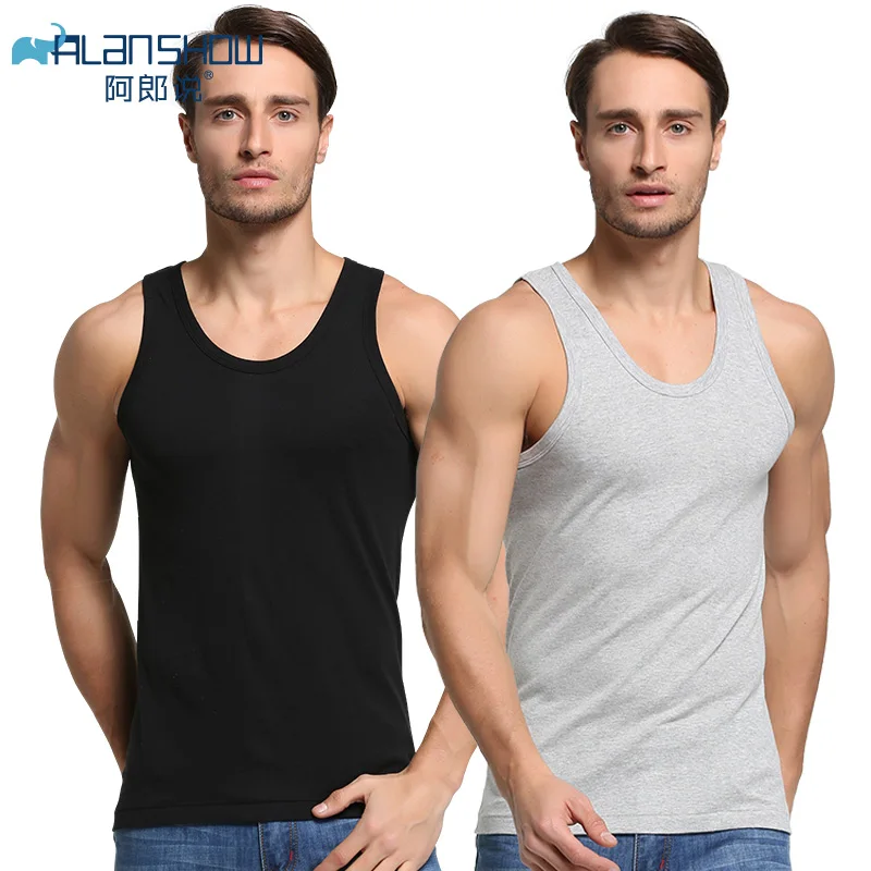 1 black 1 grey Майка для спортзала мужская хлопковая летняя майка без рукавов Топы повседневные жилеты Нижнее белье Мужская майка - Цвет: 1 black 1 grey