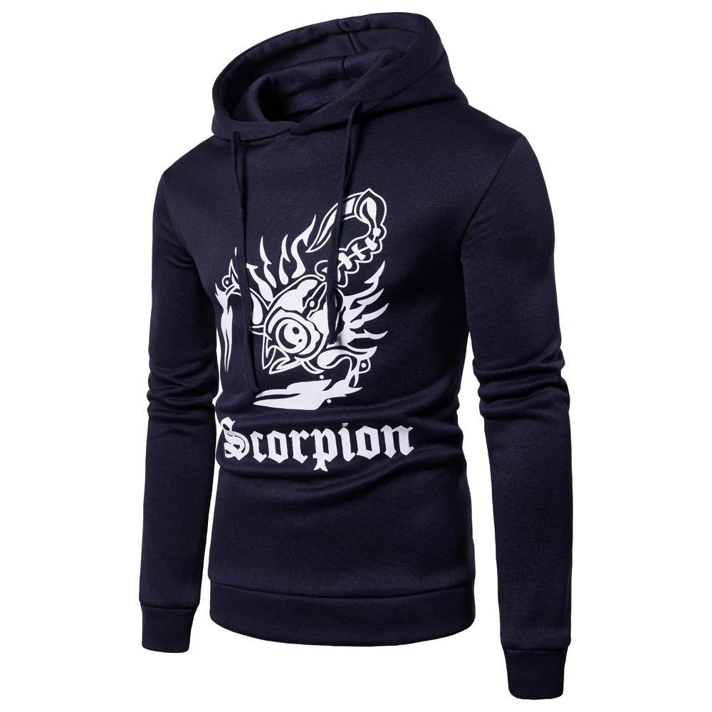 2018 new Korean fashion men new scorpion printing hooded sweater