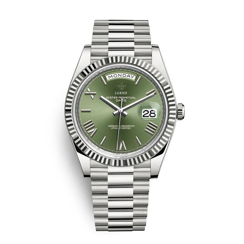 silver green Lgxige Лидирующий бренд часы Роскошные модные золотые часы с датой часы мужские водонепроницаемые часы деловые мужские geneva часы reloj hombre - Цвет: silver green