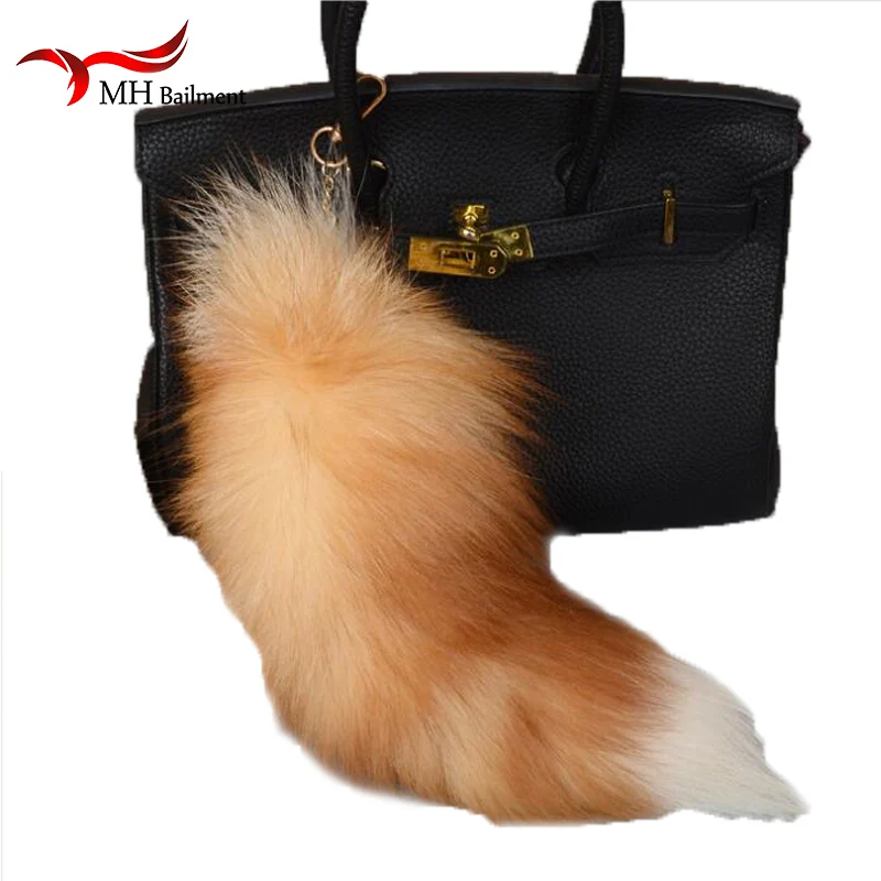 100% Natural Large Real Fox Tail Keychains Fur Tassel Car Key ring Bag Charms Black Red Fur Fox Tail Key chain