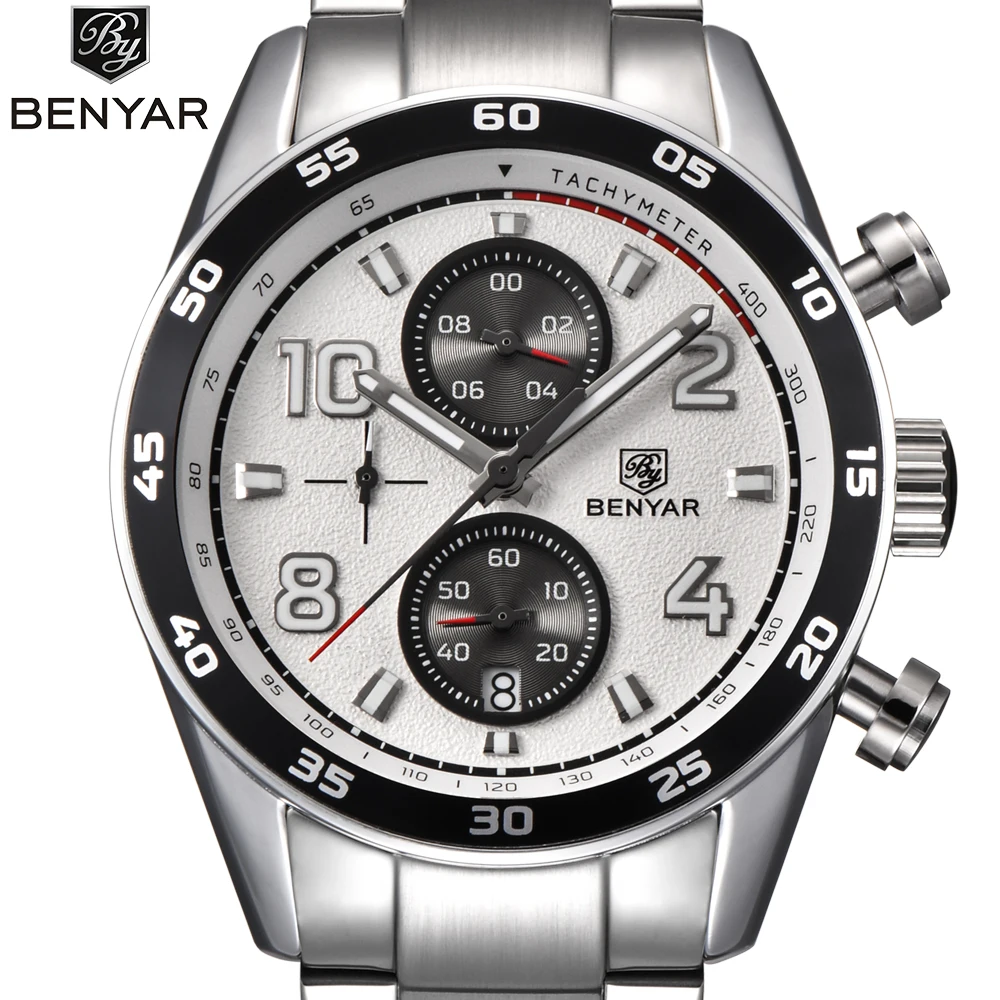 

New BENYAR Luxury Famous Brand Men Watches Men's Fashion Casual Steel band watch Military Quartz Sport Watch Clocks Wristwatch