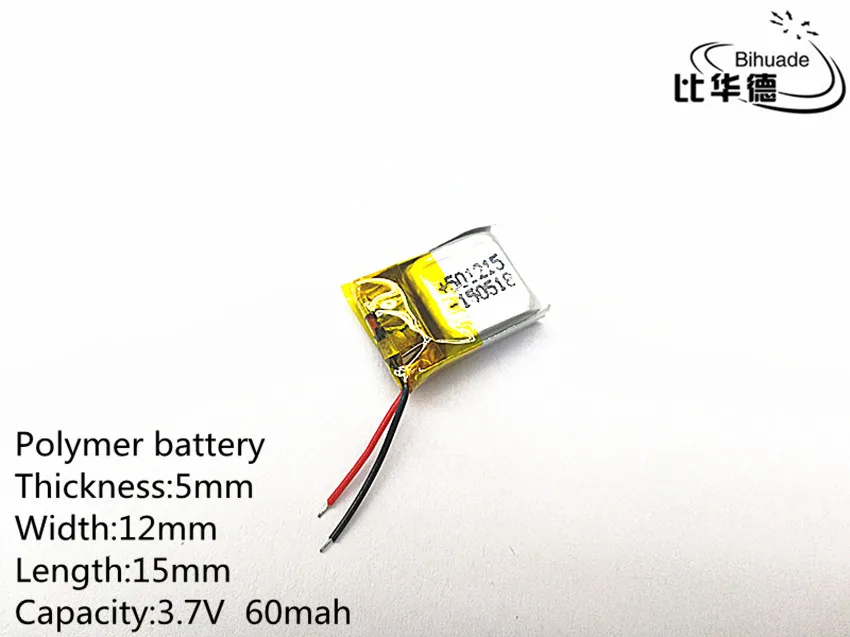 5 шт./лот 3 7 В 60 мА · ч 501215 полимерный литий-ионный/литий-ионный аккумулятор для