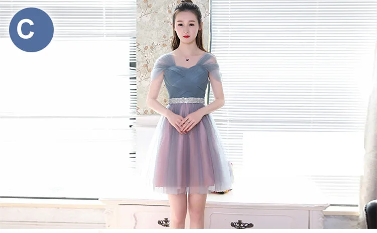 Robe De Soriee, новое модное платье подружки невесты, выше колена, плиссированное, с кристаллами, контрастного цвета, для выпускного вечера, вечерние, выпускного вечера - Цвет: C