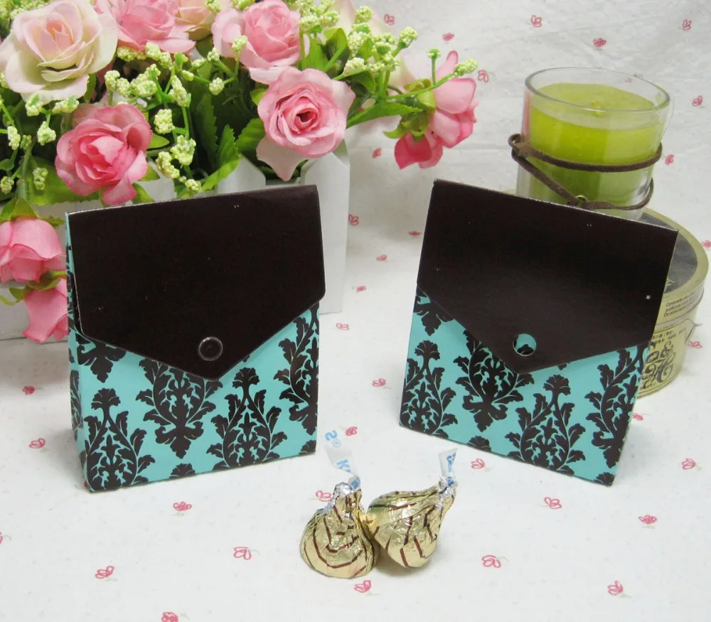24 шт./лот Бирюзовая и коричневая Цветущая Свадебная подарочная коробка для