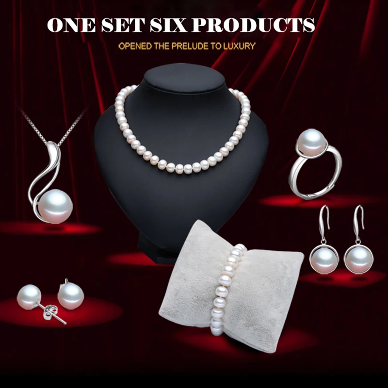 Комплект из колье и серёг серебра 2017 пробы с натуральным пресноводным жемчугом |