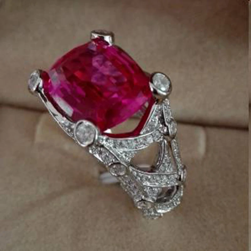 New Anillos Qi Xuan_Jewelry_Big Red Stone Luxury Cocktails Finger Rings_S925 Solid Silver Rings_Factory Directly Sales | Украшения и