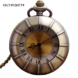 Ретро бронзовые винтажные карманные часы с подвеской-цепочкой, арабскийРимский циферблат, кварцевые карманные часы, подарки для мальчиков, Relogio De Bolso
