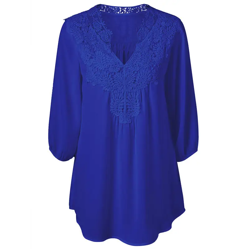 Ahmagen 8 Color Plus Size S-5XL Sexy Lace Blouse Half Sleeve Chiffon V neck Women Blouses Shirts Elegant Ladies Tops 2018 |