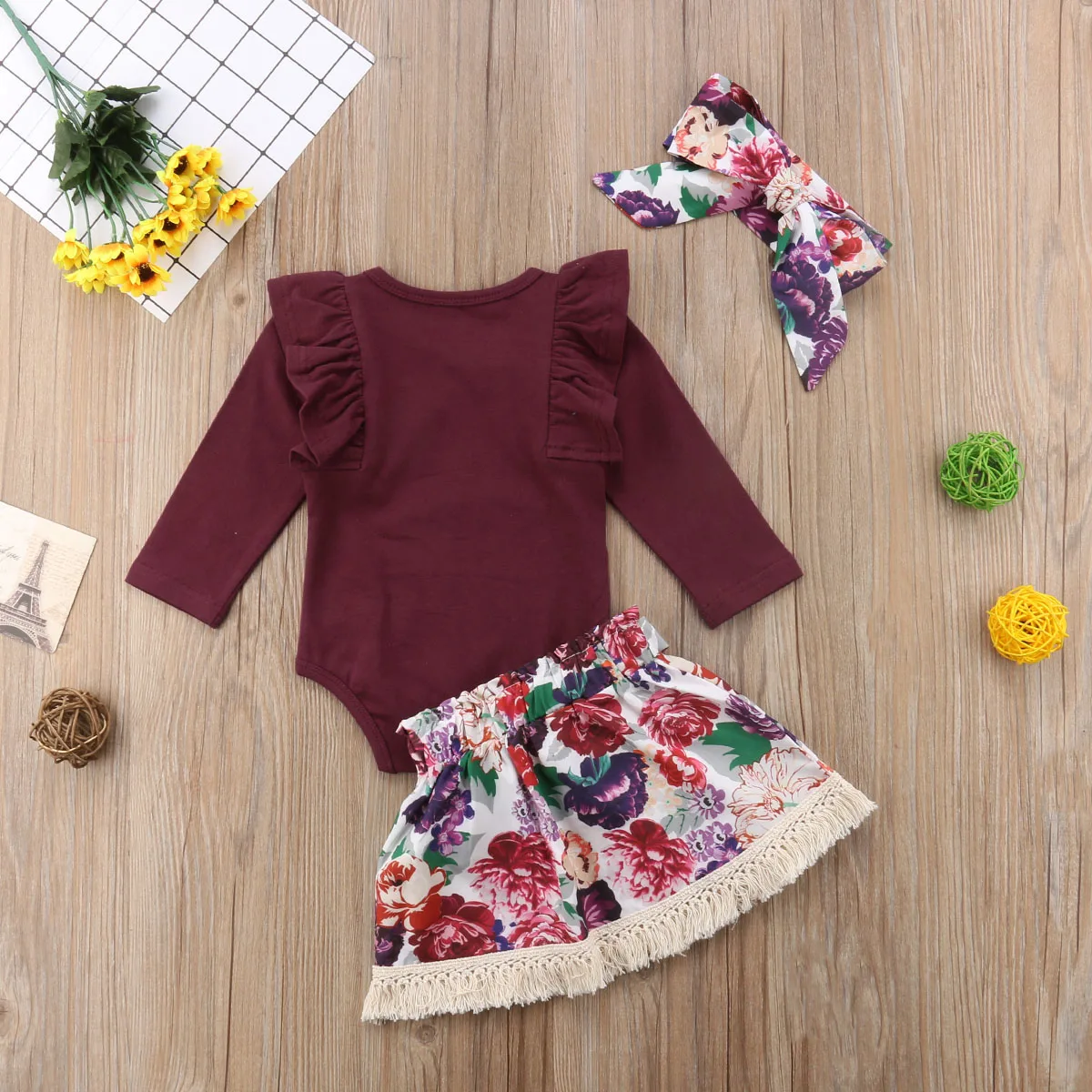 

Toddler Baby Girls Floral Tops Romper Skirts Headband Outfits Clothes Set pudcoco Toddler Baby Girls long sleeve ruffles Floral