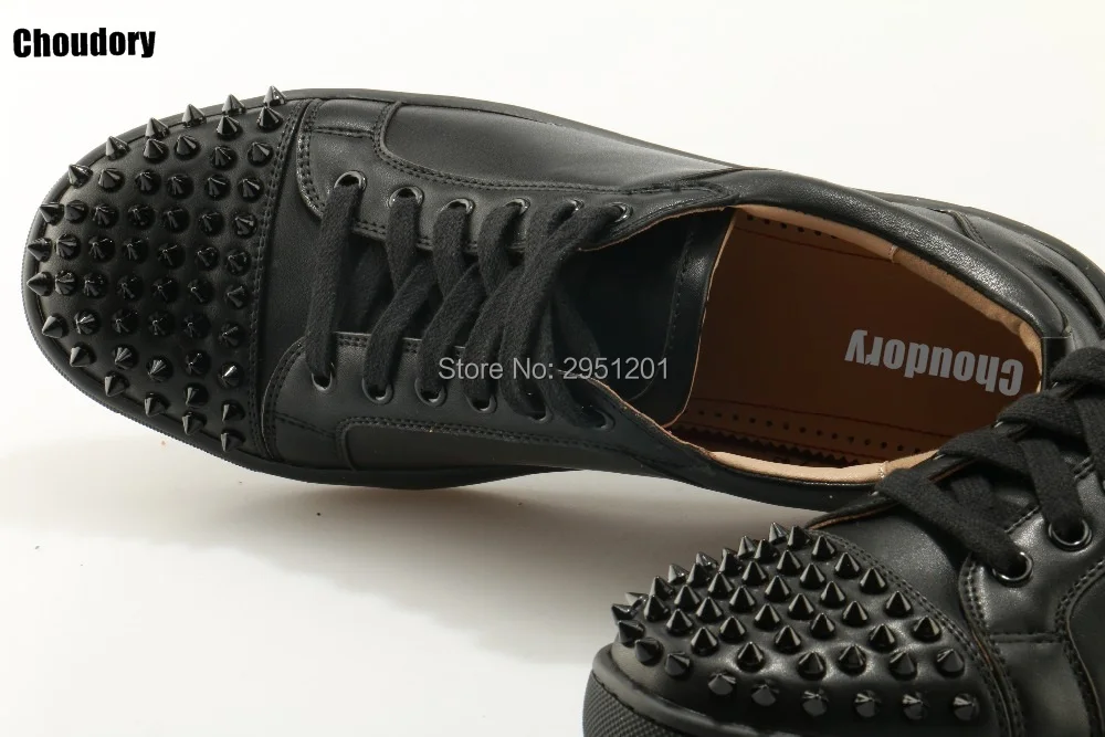Luxury Designer Men Spikes Flats Shoe Red Black Studded Rivet Male Casual Shoes Lace up Flat | Обувь
