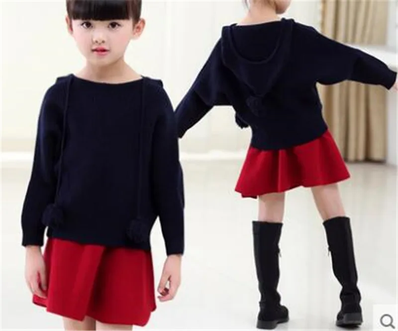 Новинка 2017 свитера для девочек пуловер с капюшоном свитер маленьких осенне