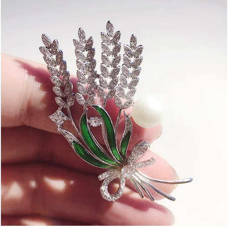 

Free shipping 3pcs wedding favor bridesmaid present peal brooch flower grain diamond brooches for women brooch pin Colored glaze