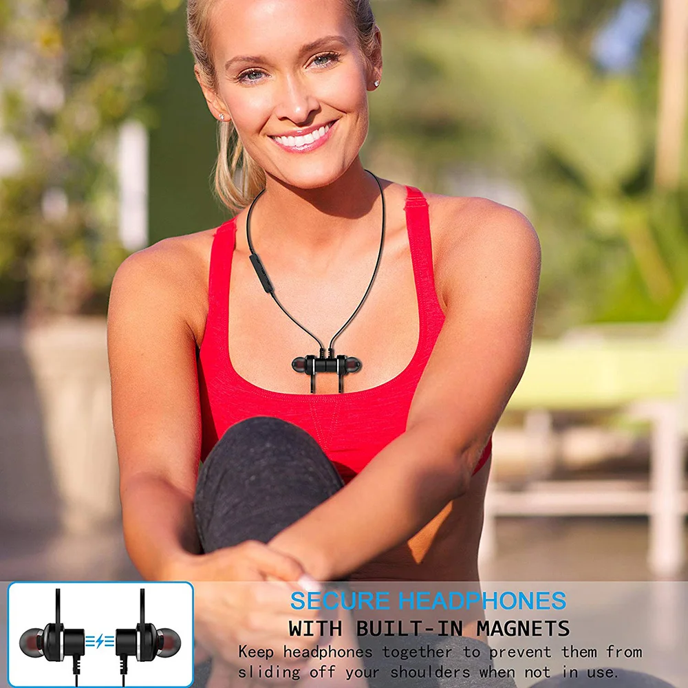 Саго Bluetooth наушники V4.2 магнитных шейным Super Bass с микрофоном Спорт гарнитура для