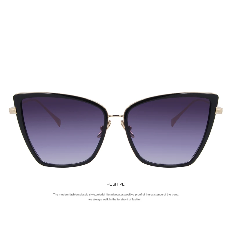 Модные женские солнцезащитные очки кошачий глаз зеркальные металлические