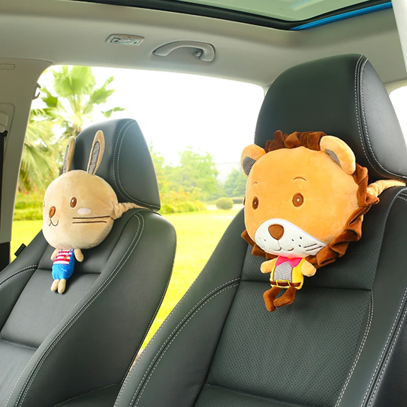 plush cartoon child headrest lion bear fox rabbit cat car seat pillows warm in winter auto accessories cute pillow for the neck |