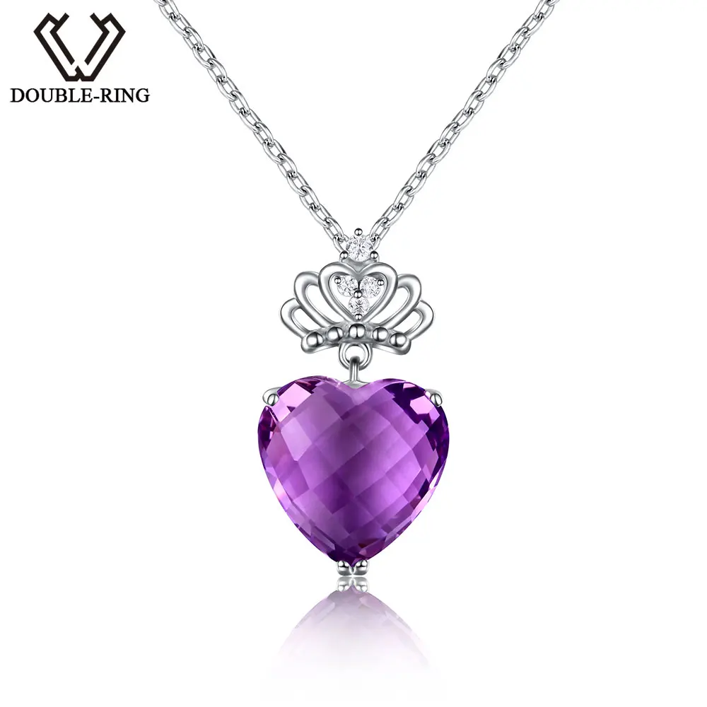 

DOUBLE-R 6.5ct Genuine Natural High Quality Amethyst Heart Pendants Real Solid 925 Sterling Silver Fine Jewelry for women